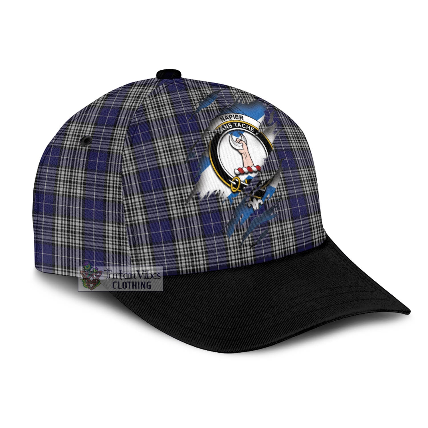 Tartan Vibes Clothing Napier Tartan Classic Cap with Family Crest In Me Style