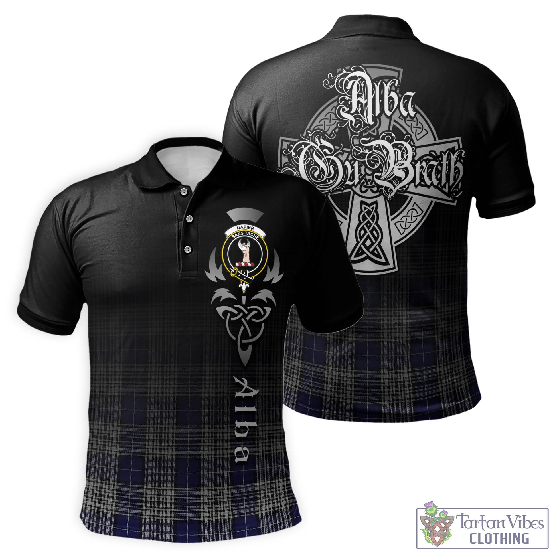 Tartan Vibes Clothing Napier Tartan Polo Shirt Featuring Alba Gu Brath Family Crest Celtic Inspired