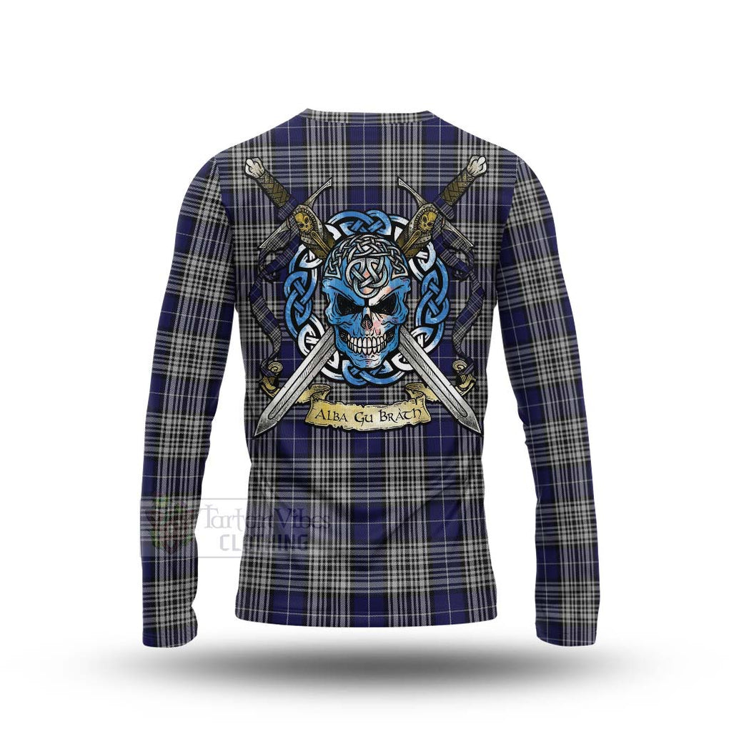 Tartan Vibes Clothing Napier Tartan Long Sleeve T-Shirt with Family Crest Celtic Skull Style