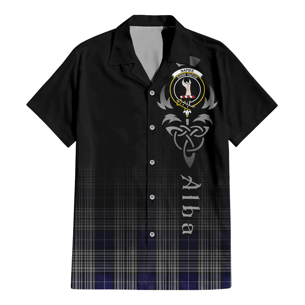 Tartan Vibes Clothing Napier Tartan Short Sleeve Button Up Featuring Alba Gu Brath Family Crest Celtic Inspired