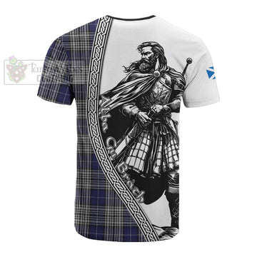 Napier Tartan Clan Crest Cotton T-shirt with Highlander Warrior Celtic Style