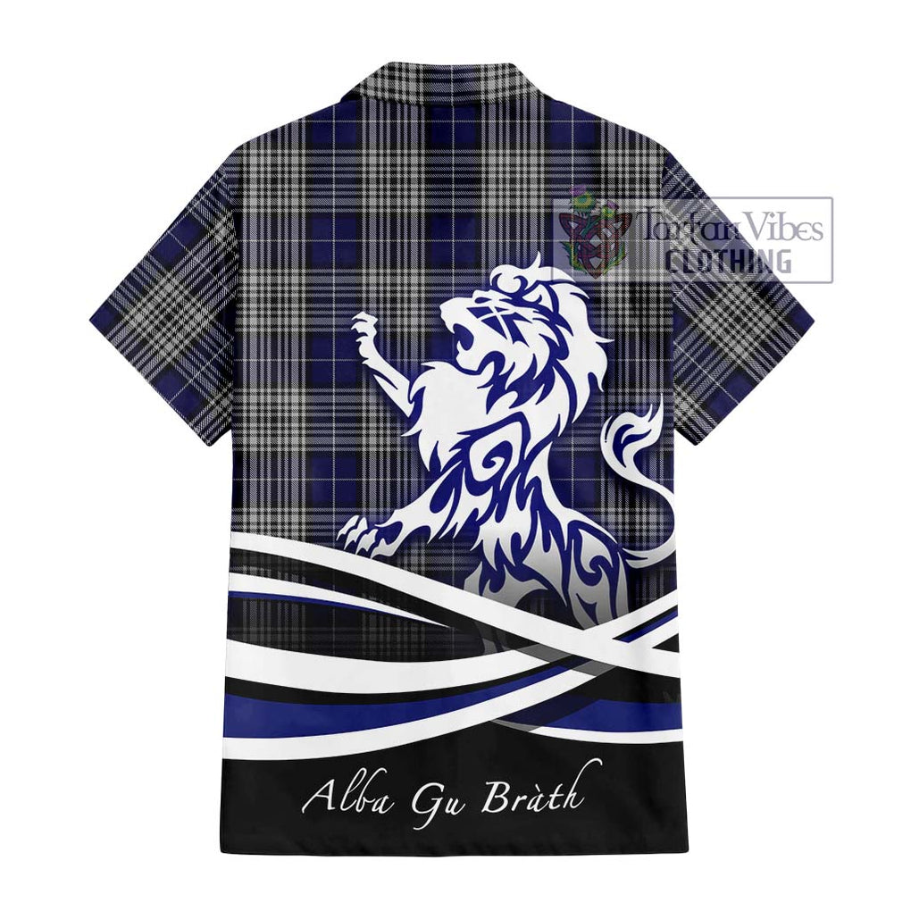 Napier Tartan Short Sleeve Button Shirt with Alba Gu Brath Regal Lion Emblem - Tartanvibesclothing Shop