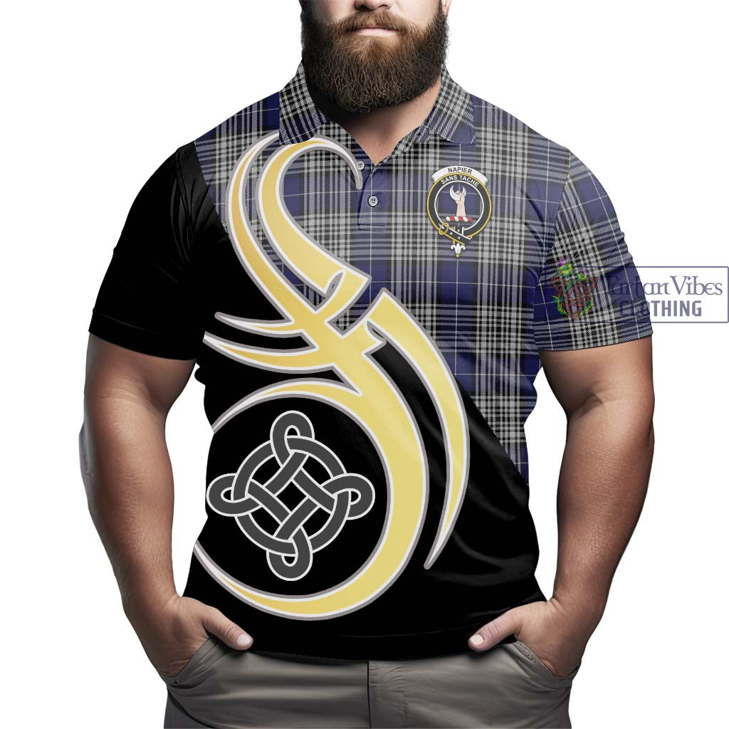 Tartan Vibes Clothing Napier Tartan Polo Shirt with Family Crest and Celtic Symbol Style