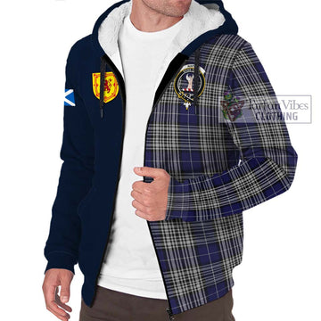 Napier Tartan Sherpa Hoodie Alba with Scottish Lion Royal Arm Half Style