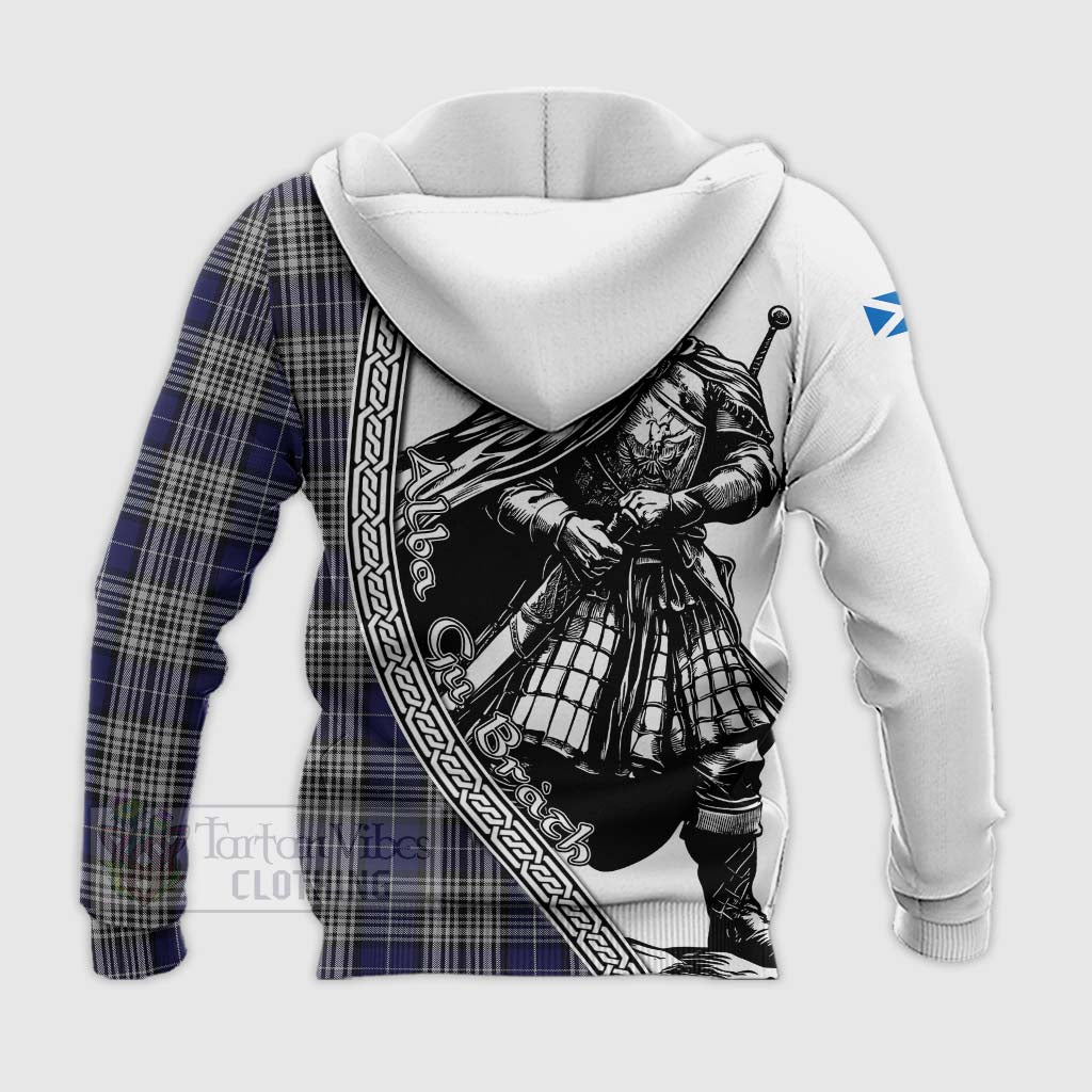 Tartan Vibes Clothing Napier Tartan Clan Crest Knitted Hoodie with Highlander Warrior Celtic Style