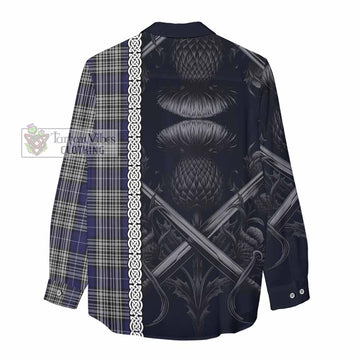 Napier Tartan Women's Casual Shirt with Family Crest Cross Sword Thistle Celtic Vibes