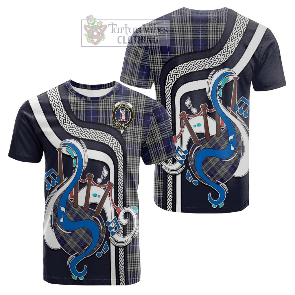 Tartan Vibes Clothing Napier Tartan Cotton T-shirt with Epic Bagpipe Style