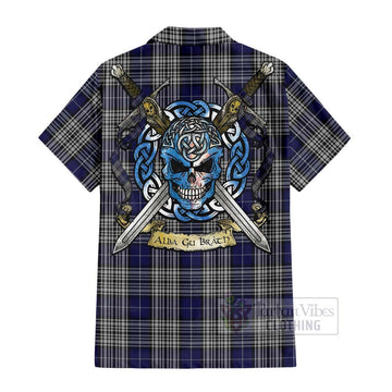 Napier Tartan Short Sleeve Button Shirt with Family Crest Celtic Skull Style