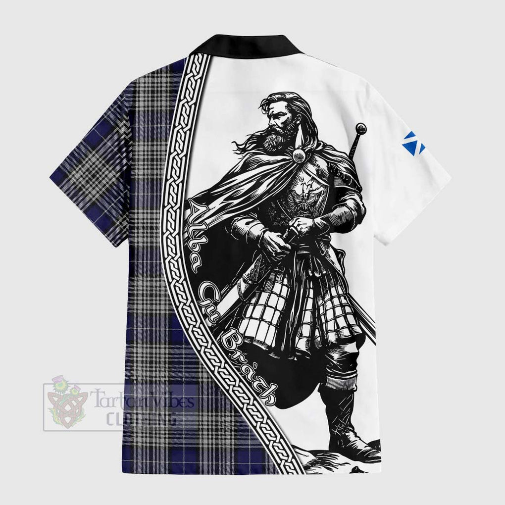 Tartan Vibes Clothing Napier Tartan Clan Crest Short Sleeve Button Shirt with Highlander Warrior Celtic Style