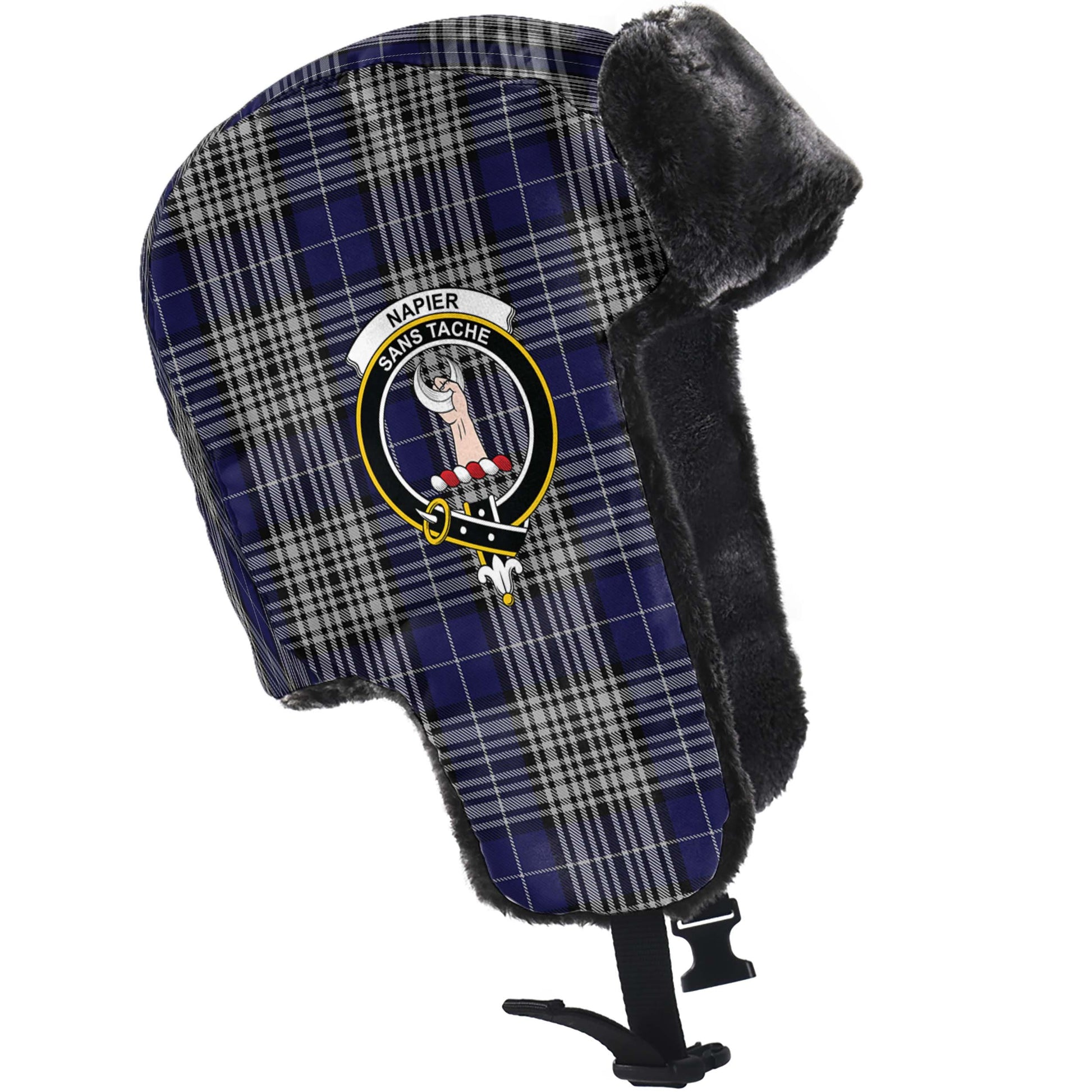 Napier Tartan Winter Trapper Hat with Family Crest - Tartanvibesclothing