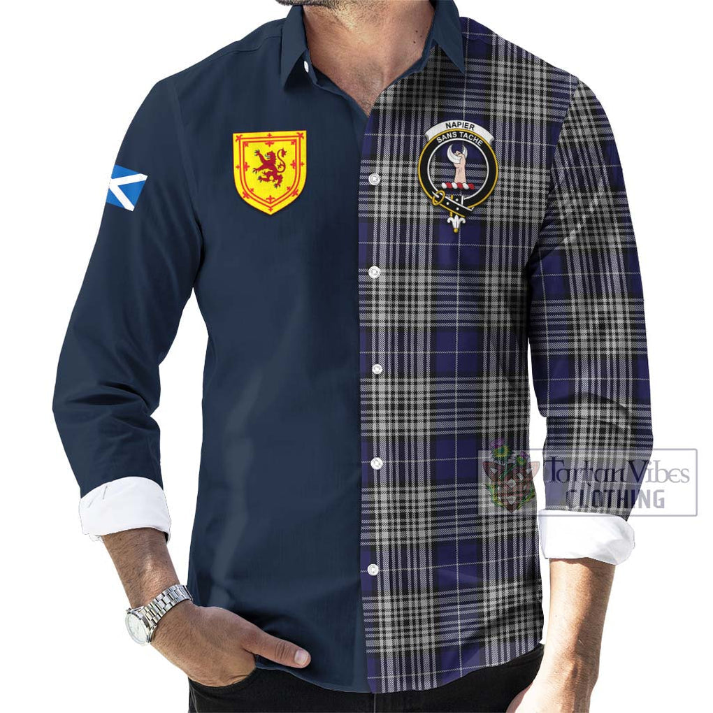 Tartan Vibes Clothing Napier Tartan Long Sleeve Button Shirt with Scottish Lion Royal Arm Half Style