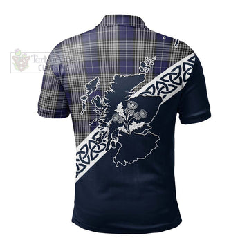 Napier Tartan Polo Shirt Featuring Thistle and Scotland Map