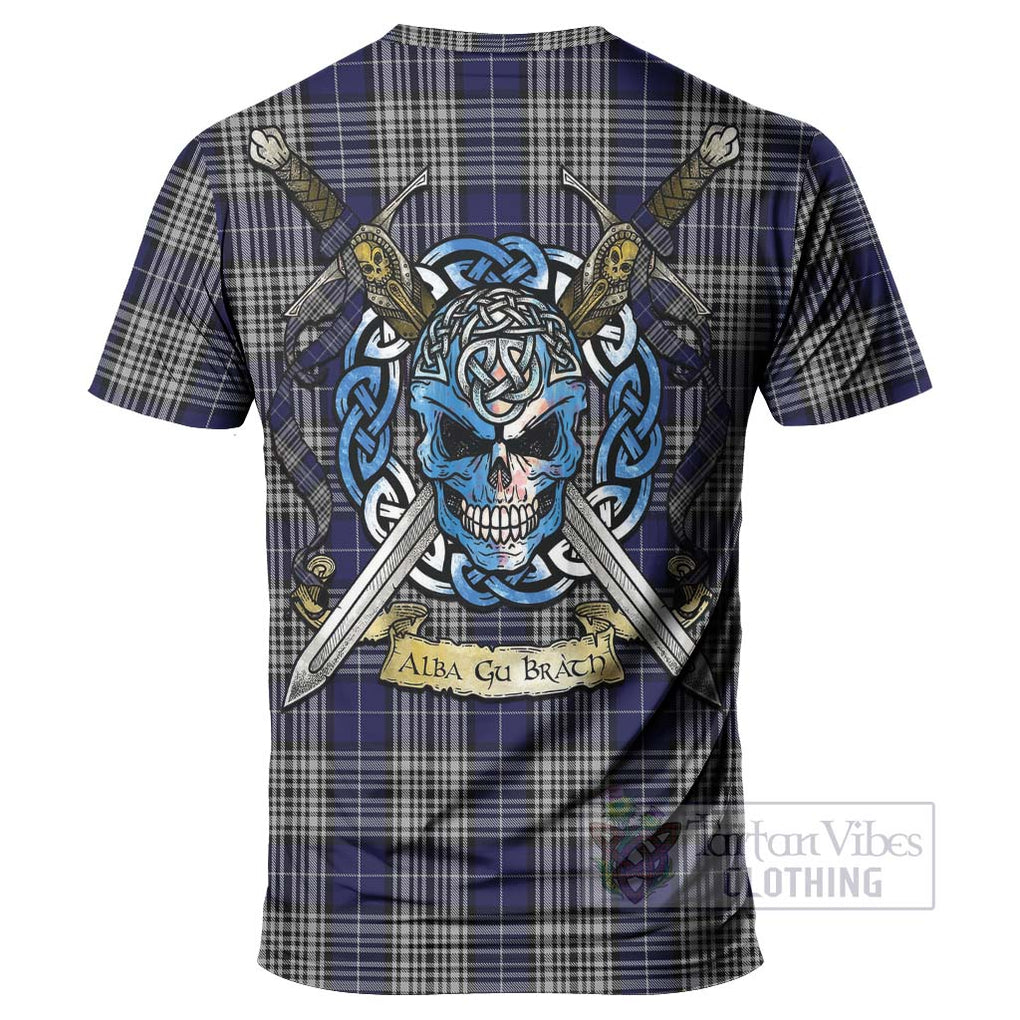 Tartan Vibes Clothing Napier Tartan T-Shirt with Family Crest Celtic Skull Style