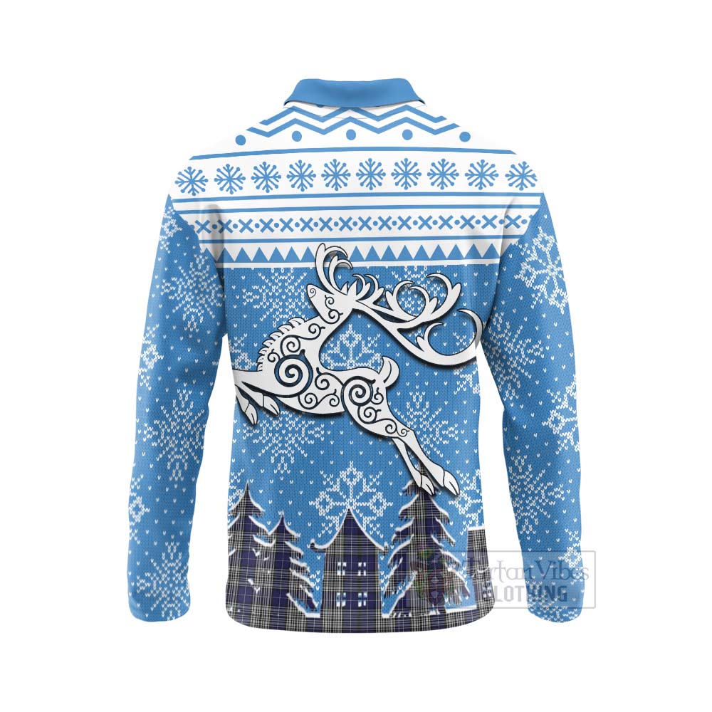 Napier Clan Christmas Long Sleeve Polo Shirt Celtic Reindeer Style - Tartan Vibes Clothing
