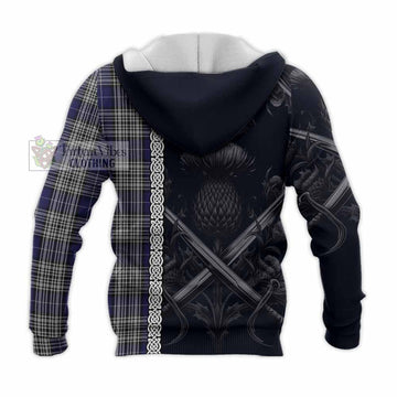 Napier Tartan Knitted Hoodie with Family Crest Cross Sword Thistle Celtic Vibes