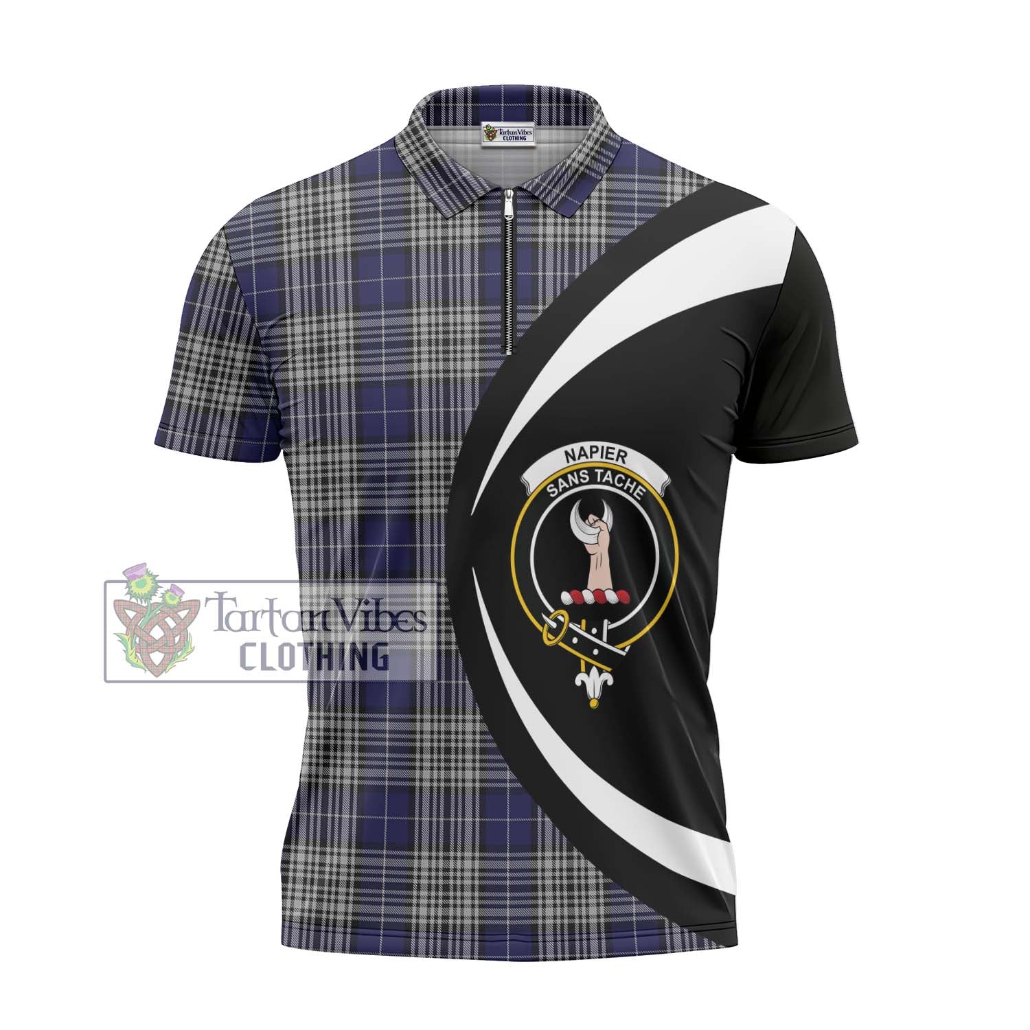 Tartan Vibes Clothing Napier Tartan Zipper Polo Shirt with Family Crest Circle Style