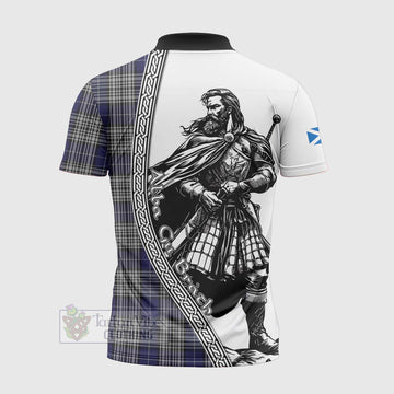 Napier Tartan Clan Crest Zipper Polo Shirt with Highlander Warrior Celtic Style