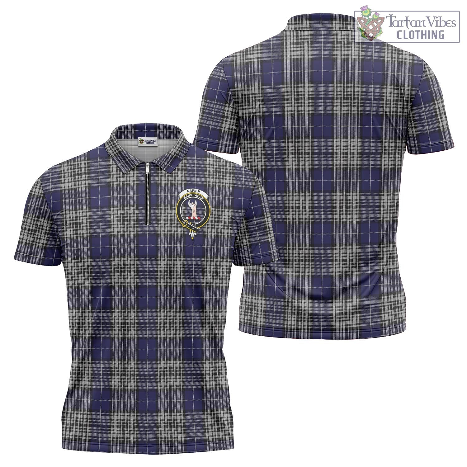 Tartan Vibes Clothing Napier Tartan Zipper Polo Shirt with Family Crest