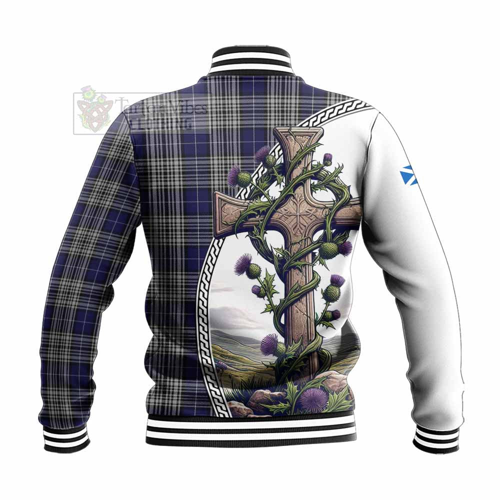 Tartan Vibes Clothing Napier Tartan Baseball Jacket with Family Crest and St. Andrew's Cross Accented by Thistle Vines