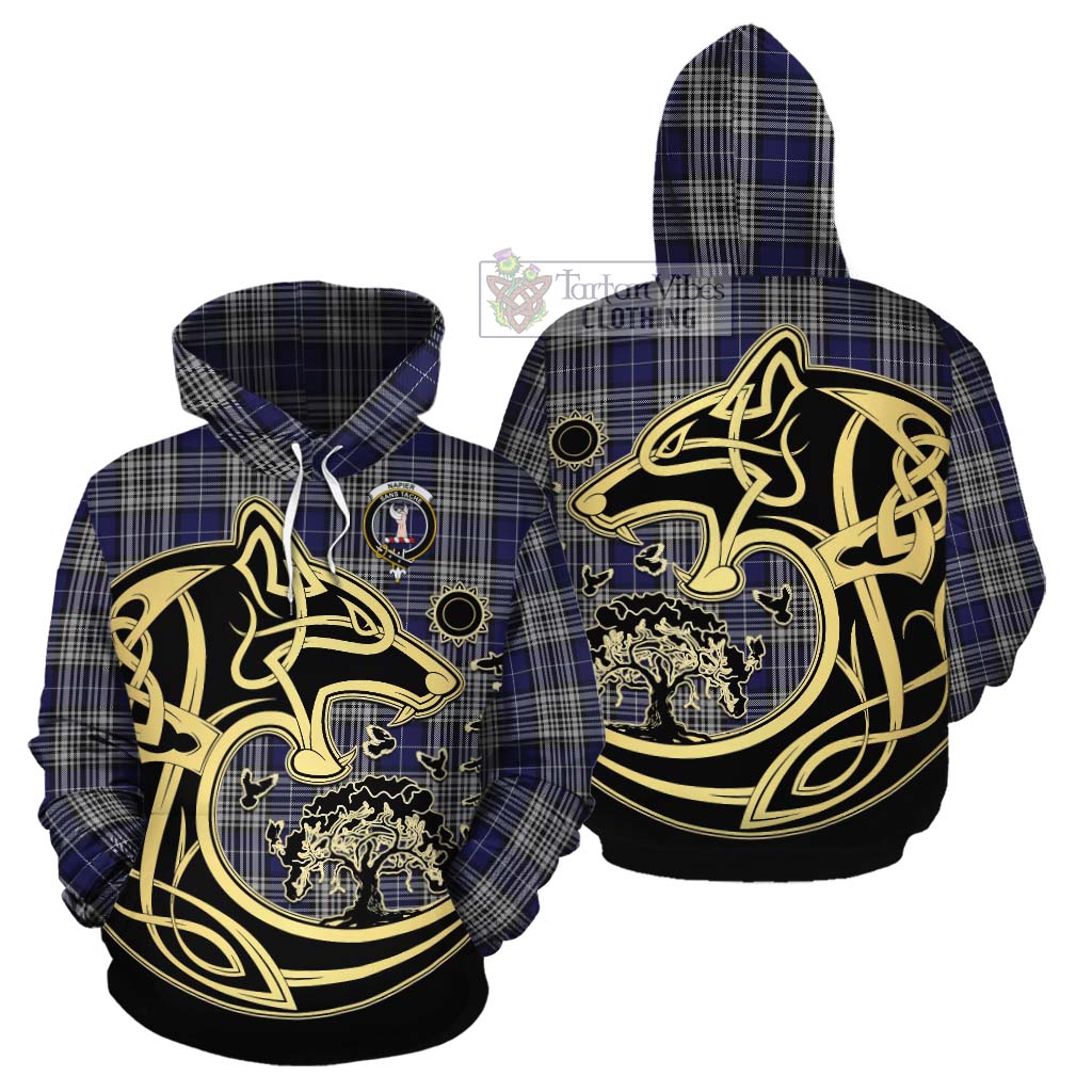 Tartan Vibes Clothing Napier Tartan Cotton Hoodie with Family Crest Celtic Wolf Style