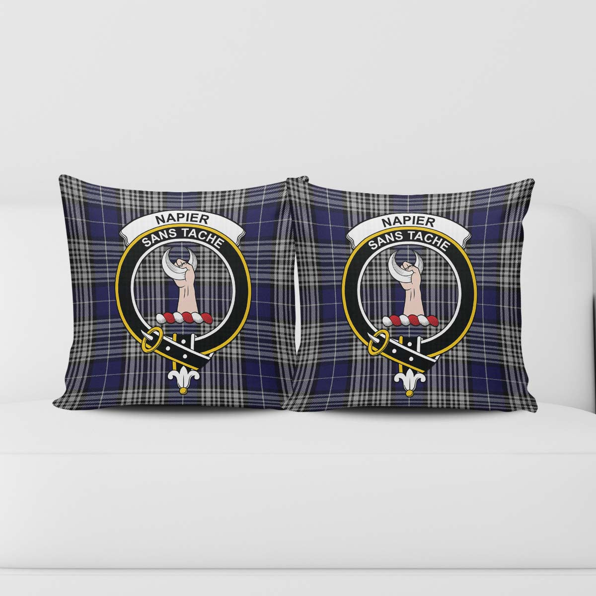 Napier Tartan Pillow Cover with Family Crest - Tartanvibesclothing