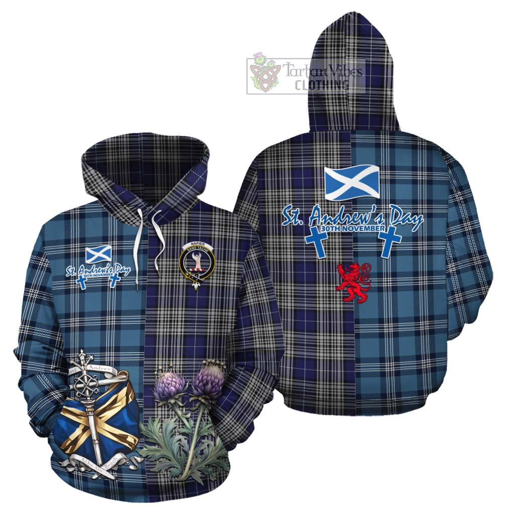 Tartan Vibes Clothing Napier Tartan Cotton Hoodie Happy St. Andrew's Day Half Tartan Style