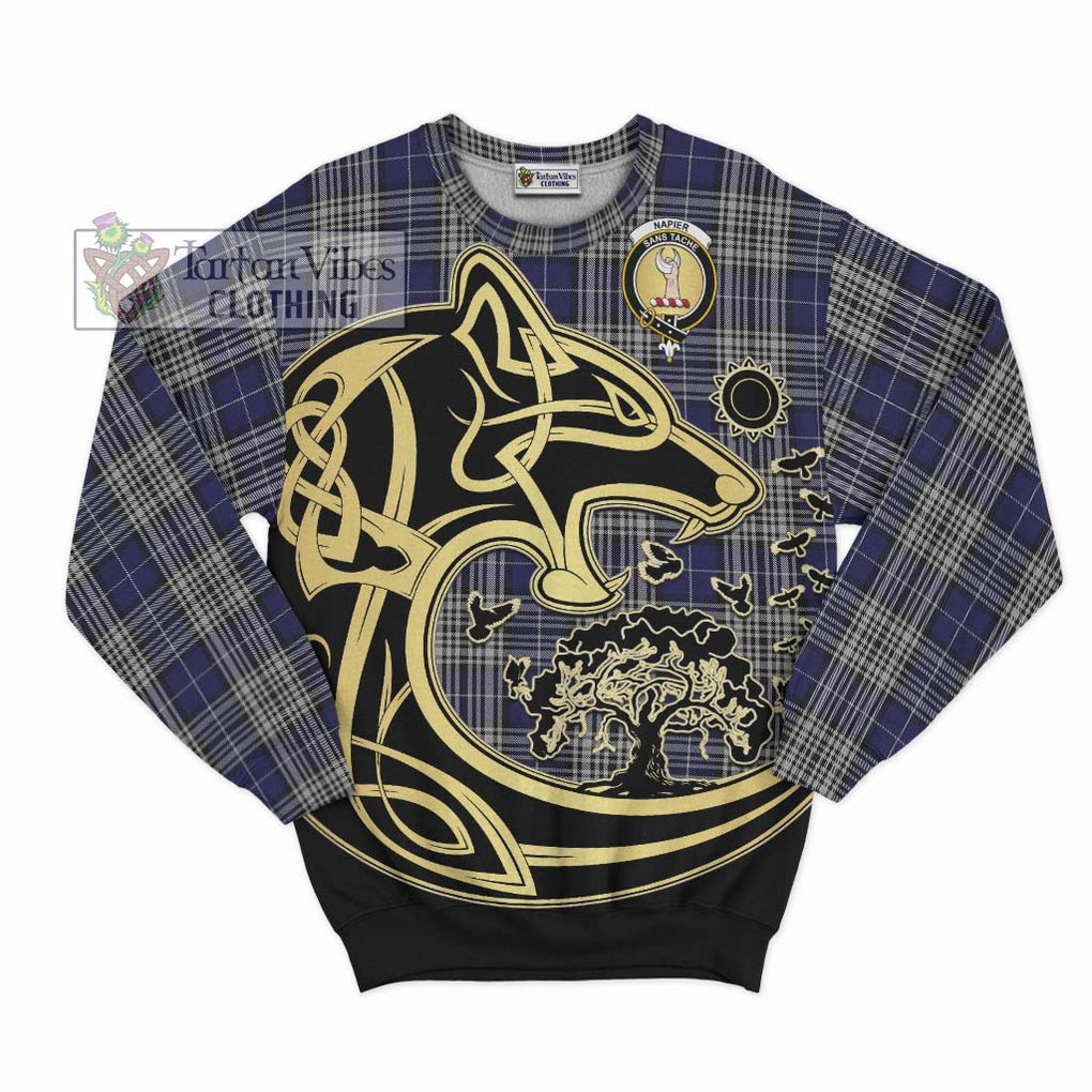 Napier Tartan Sweatshirt with Family Crest Celtic Wolf Style - Tartan Vibes Clothing