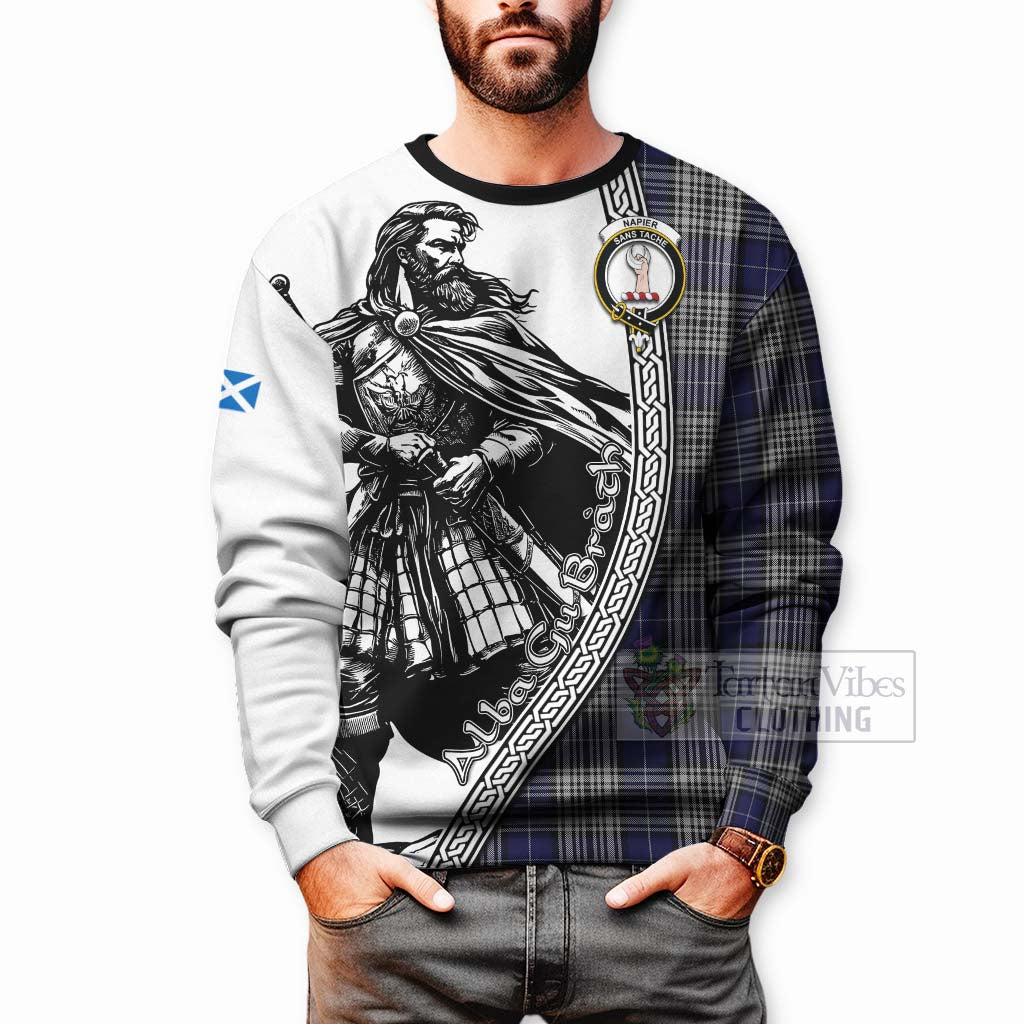 Tartan Vibes Clothing Napier Tartan Clan Crest Sweatshirt with Highlander Warrior Celtic Style