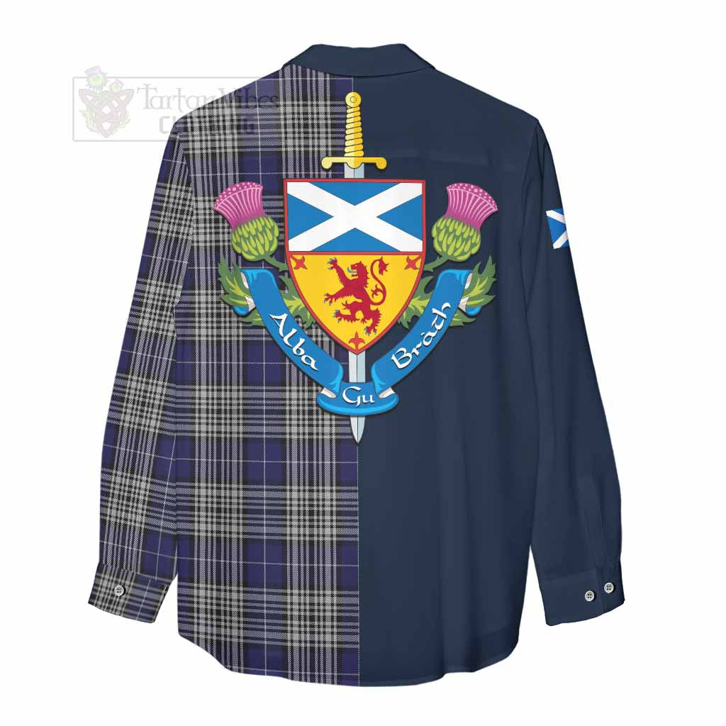 Tartan Vibes Clothing Napier Tartan Women's Casual Shirt Alba with Scottish Lion Royal Arm Half Style