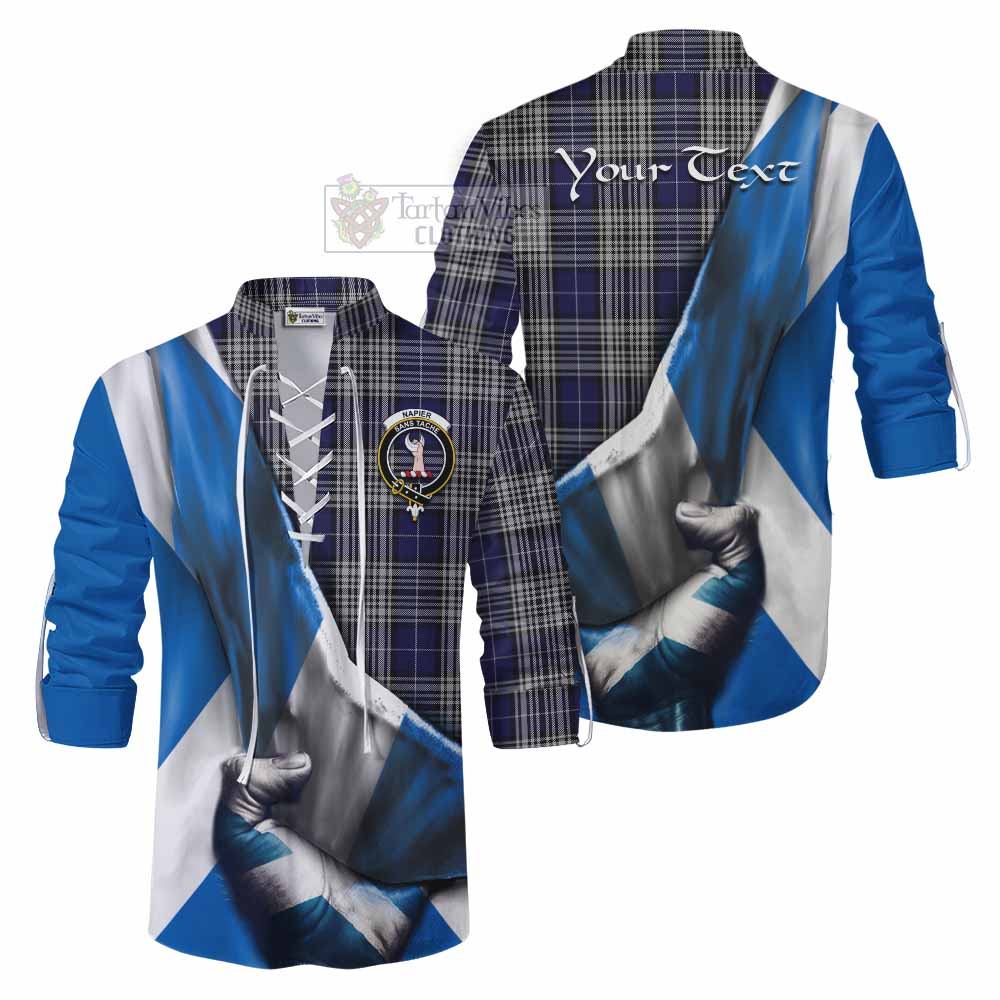 Tartan Vibes Clothing Napier Tartan Ghillie Kilt Shirt with Family Crest Scotland Patriotic Style