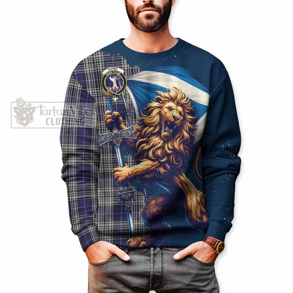 Tartan Vibes Clothing Napier Tartan Family Crest Sweatshirt with Scottish Majestic Lion