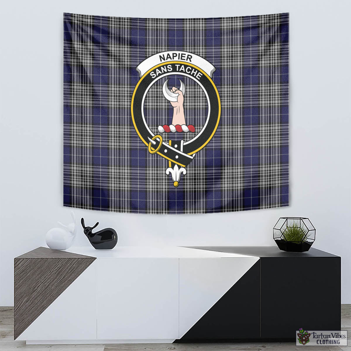 Tartan Vibes Clothing Napier Tartan Tapestry Wall Hanging and Home Decor for Room with Family Crest