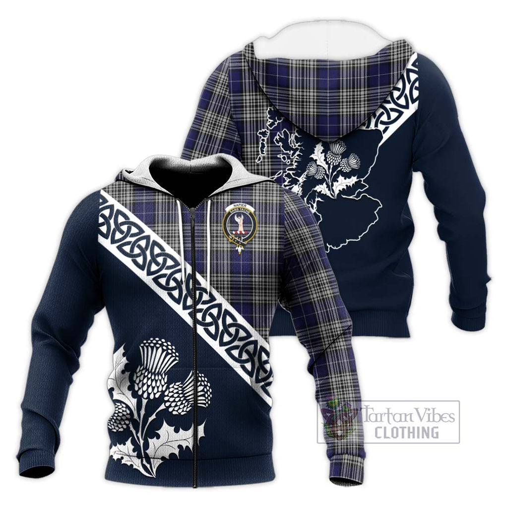 Tartan Vibes Clothing Napier Tartan Knitted Hoodie Featuring Thistle and Scotland Map