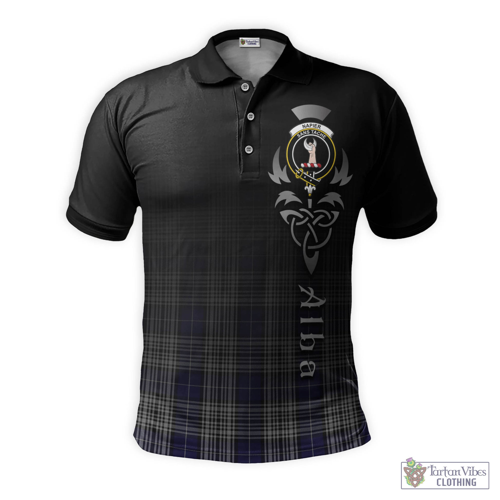 Tartan Vibes Clothing Napier Tartan Polo Shirt Featuring Alba Gu Brath Family Crest Celtic Inspired