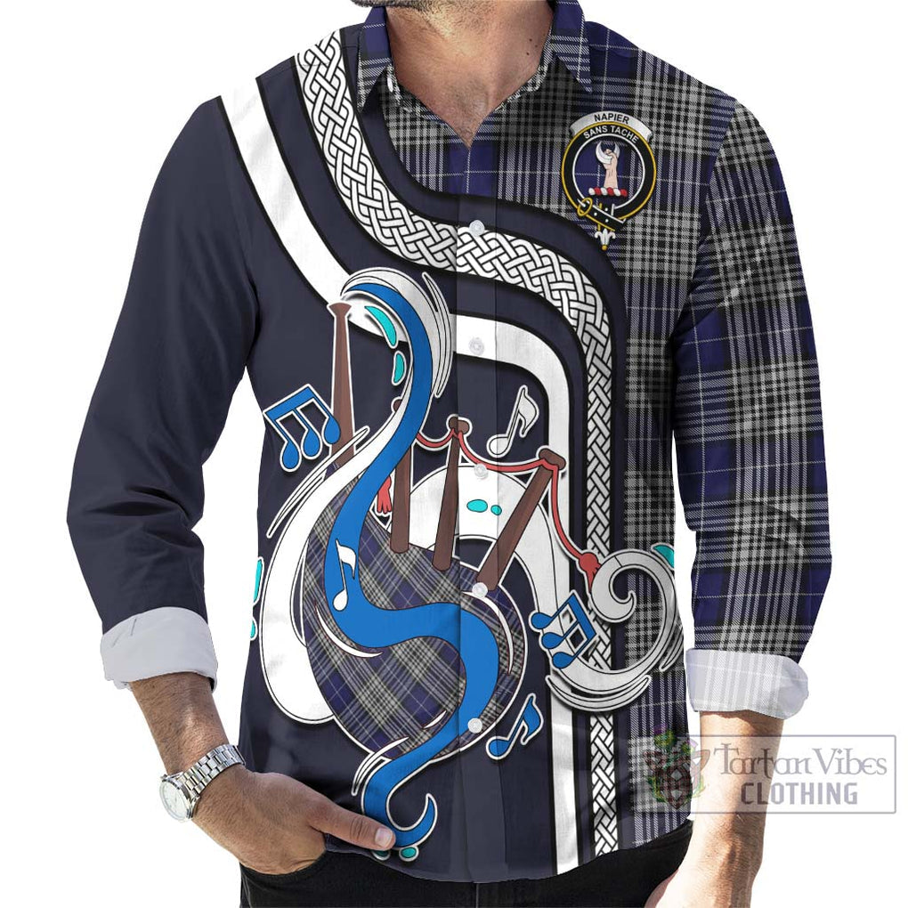 Napier Tartan Long Sleeve Button Shirt with Epic Bagpipe Style - Tartanvibesclothing Shop