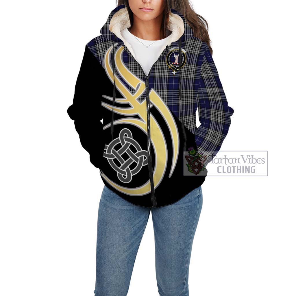 Napier Tartan Sherpa Hoodie with Family Crest and Celtic Symbol Style Unisex - Tartan Vibes Clothing