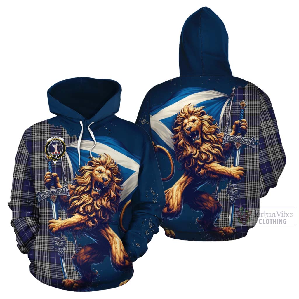 Tartan Vibes Clothing Napier Tartan Family Crest Cotton Hoodie with Scottish Majestic Lion