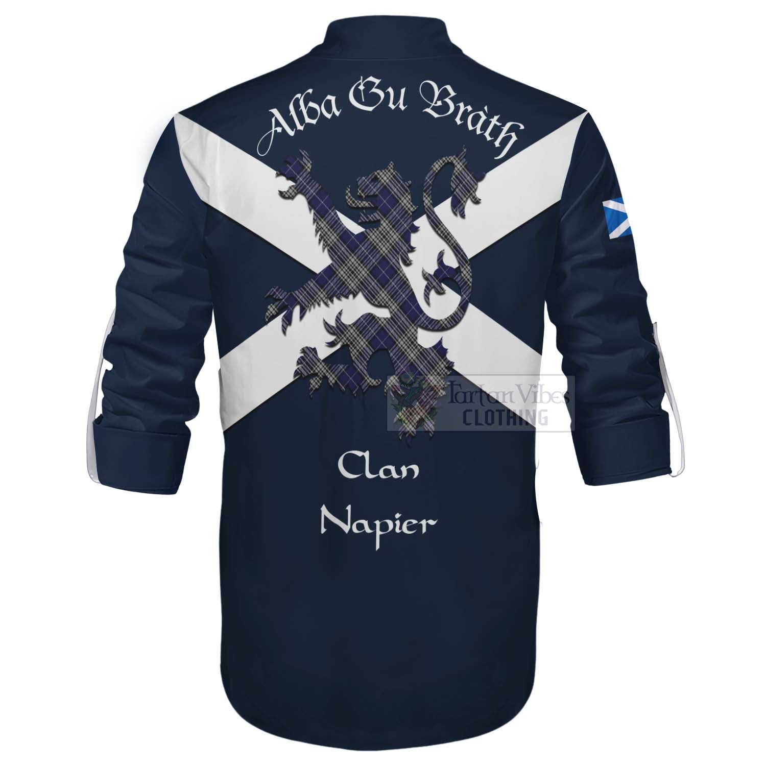 Tartan Vibes Clothing Napier Tartan Lion Rampant Ghillie Kilt Shirt Proudly Display Your Heritage with Alba Gu Brath and Clan Name