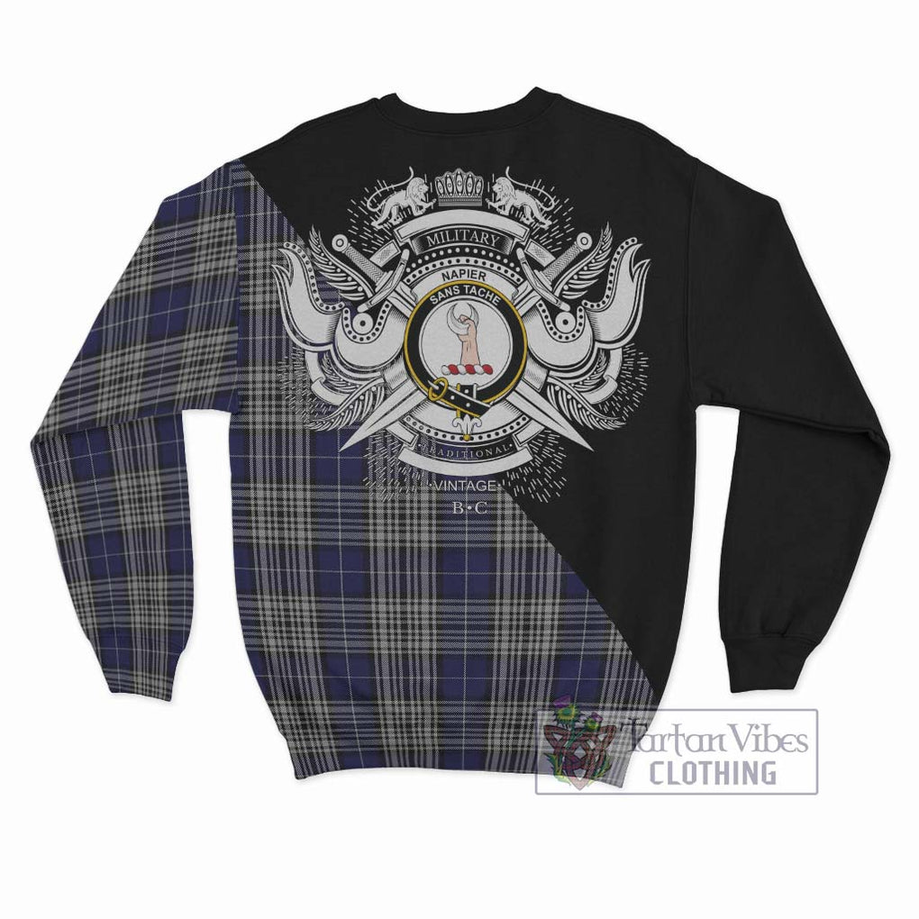 Napier Tartan Sweatshirt with Family Crest and Military Logo Style - Tartanvibesclothing Shop