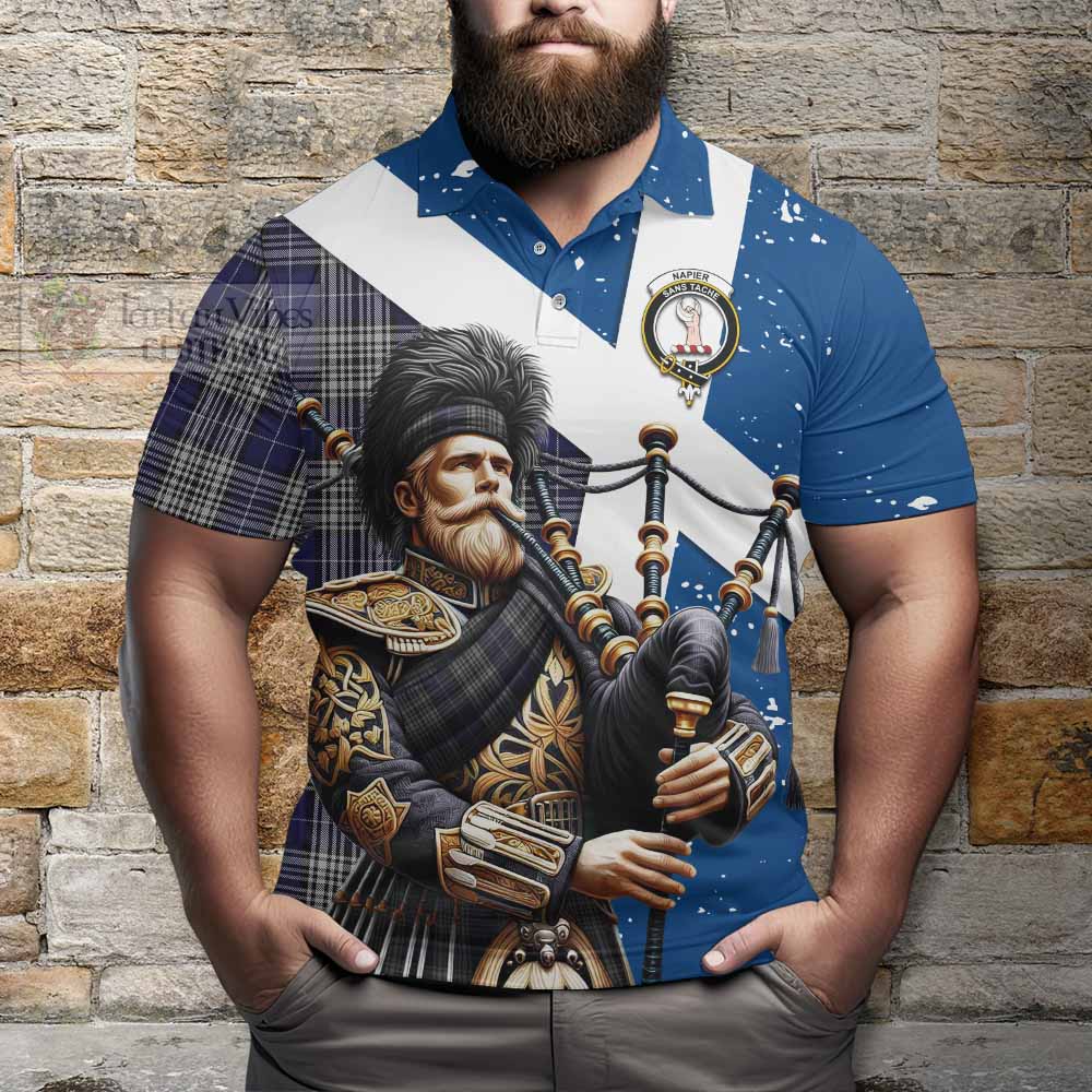 Tartan Vibes Clothing Napier Tartan Polo Shirt with Family Crest Scottish Bagpiper Vibes