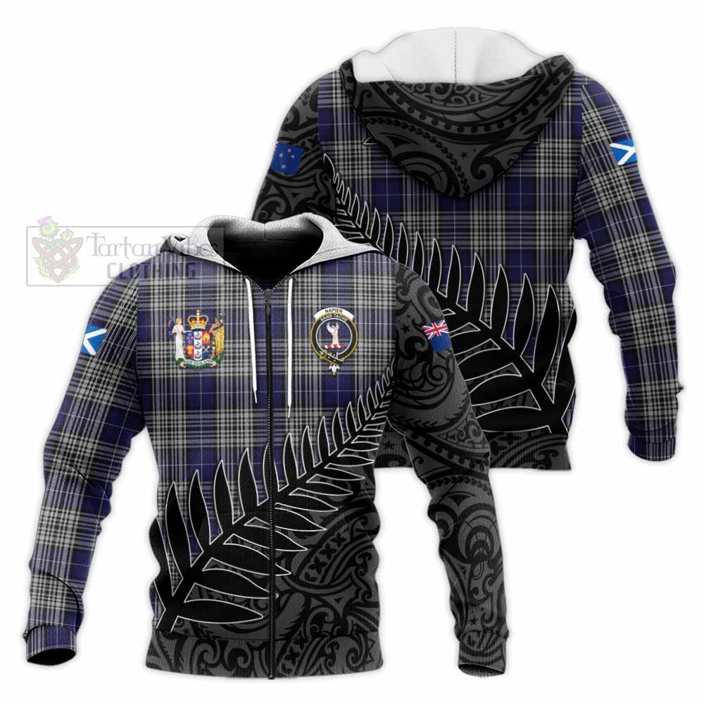 Tartan Vibes Clothing Napier Crest Tartan Knitted Hoodie with New Zealand Silver Fern Half Style