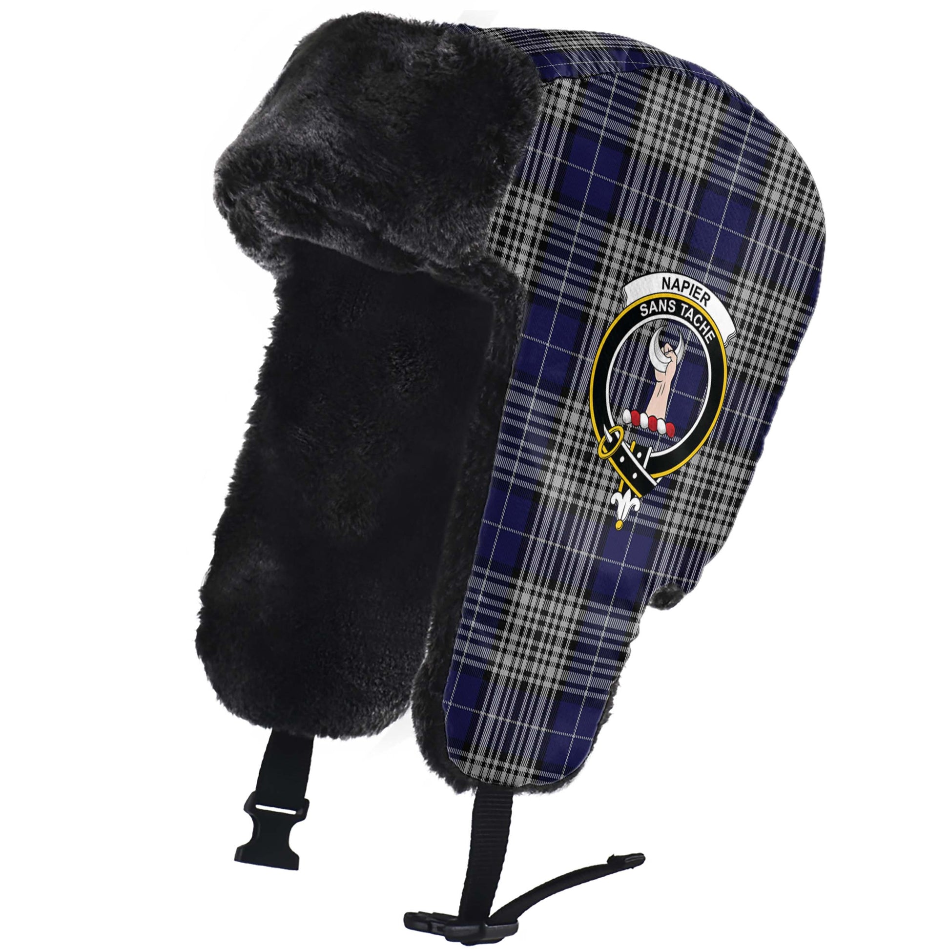 Napier Tartan Winter Trapper Hat with Family Crest - Tartanvibesclothing