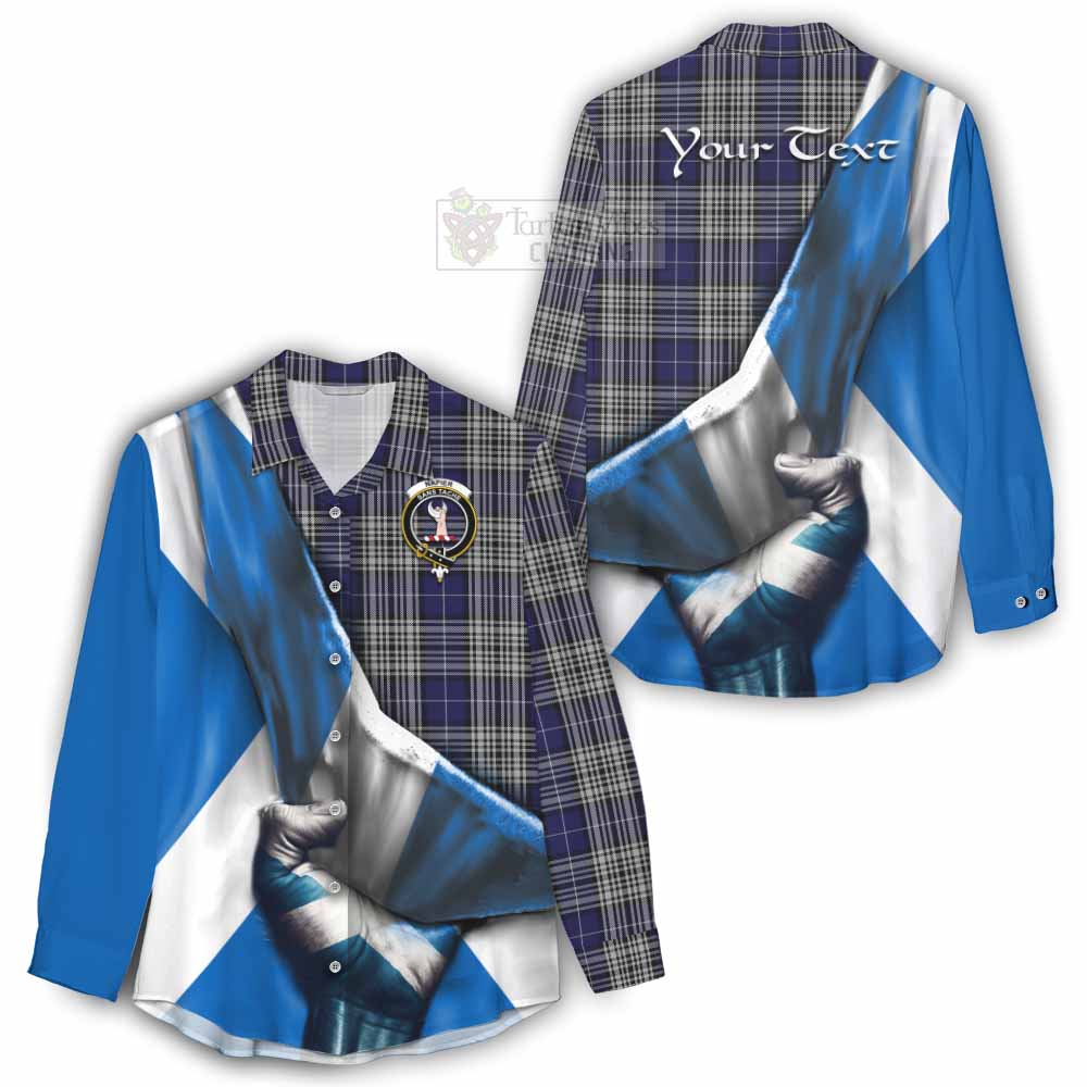 Tartan Vibes Clothing Napier Tartan Women's Casual Shirt with Family Crest Scotland Patriotic Style