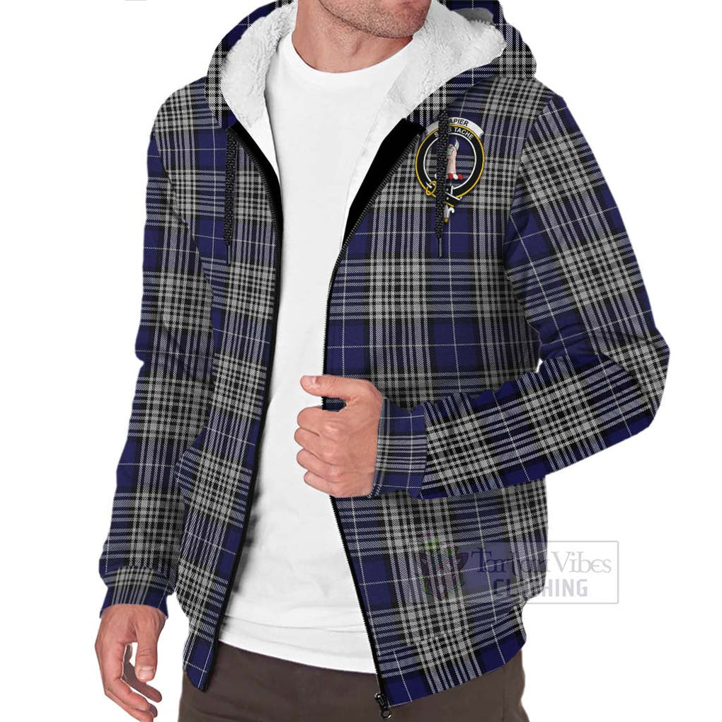 Tartan Vibes Clothing Napier Tartan Sherpa Hoodie with Family Crest and Bearded Skull Holding Bottles of Whiskey