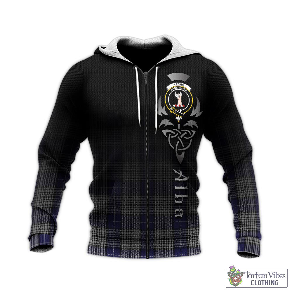 Tartan Vibes Clothing Napier Tartan Knitted Hoodie Featuring Alba Gu Brath Family Crest Celtic Inspired