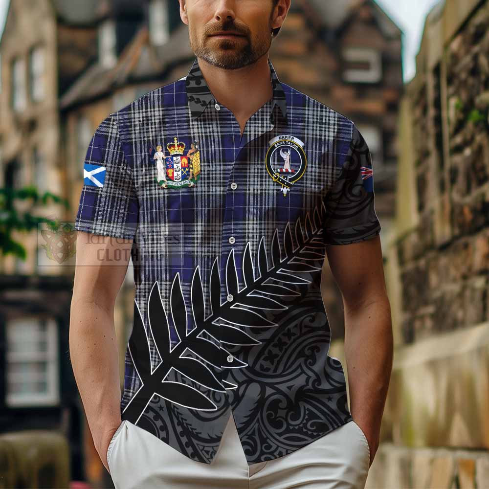 Tartan Vibes Clothing Napier Crest Tartan Short Sleeve Button Shirt with New Zealand Silver Fern Half Style