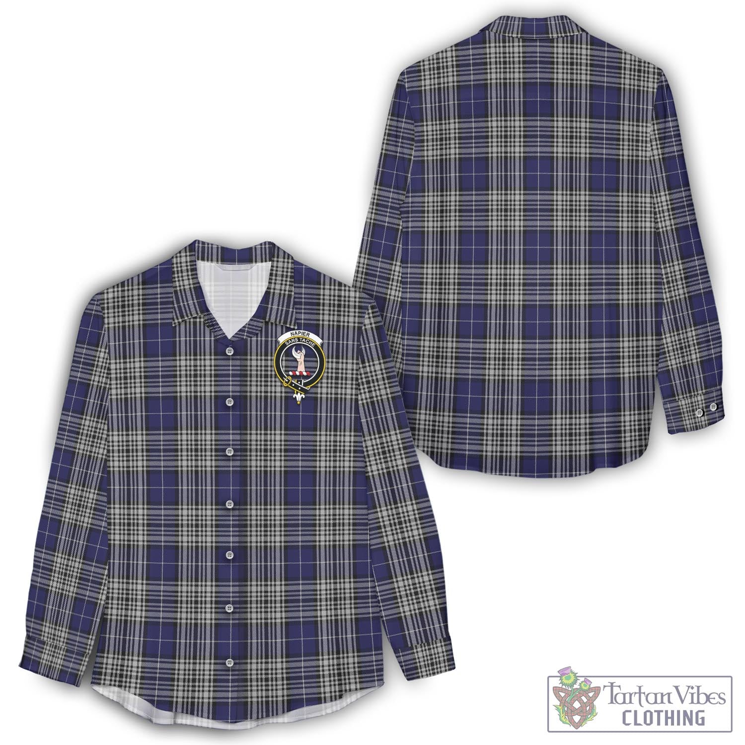 Tartan Vibes Clothing Napier Tartan Womens Casual Shirt with Family Crest