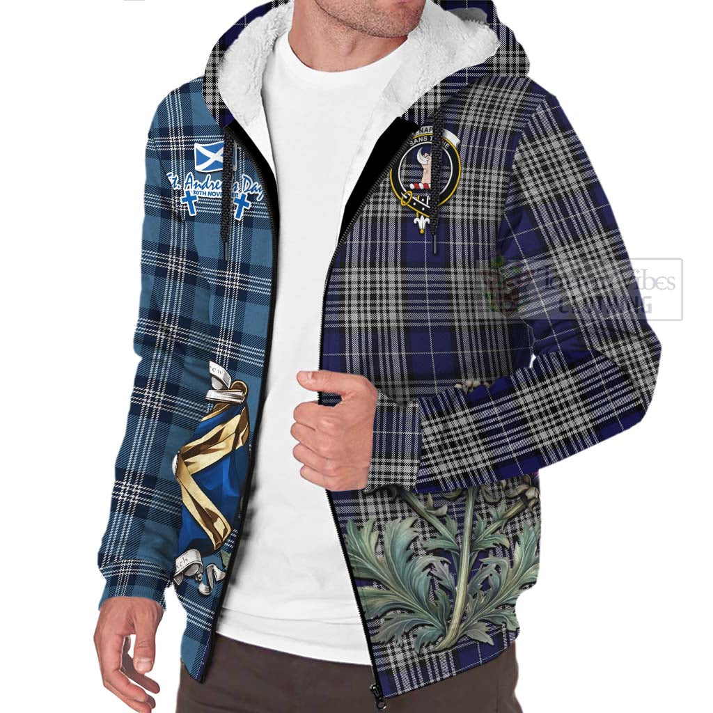 Tartan Vibes Clothing Napier Tartan Sherpa Hoodie Happy St. Andrew's Day Half Tartan Style