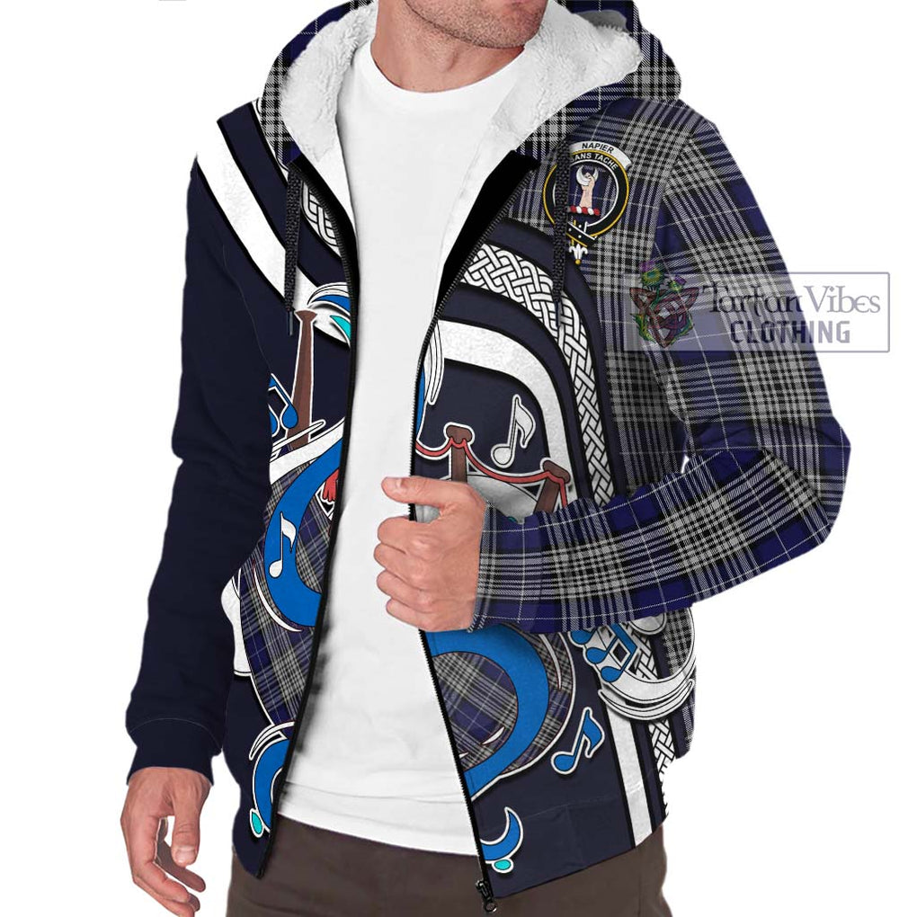 Napier Tartan Sherpa Hoodie with Epic Bagpipe Style Unisex - Tartanvibesclothing Shop