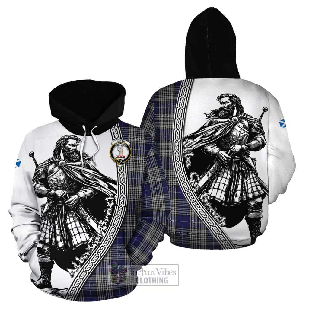 Tartan Vibes Clothing Napier Tartan Clan Crest Cotton Hoodie with Highlander Warrior Celtic Style